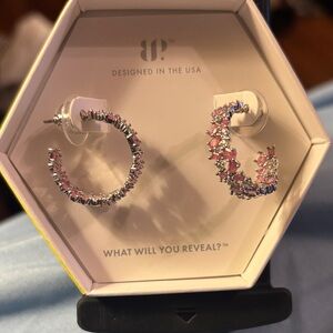 Last Kiss Loop Rose Ice Crystal on Rhodium Hoop Earrings